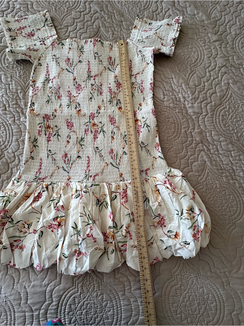 Floral Smocked Off Shoulder Bubble Hem Mini Dress Cottagecore Boho Summer Flirty - Picture 12 of 15